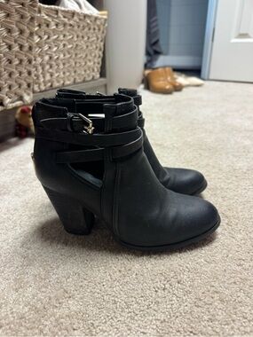 Call It Spring Black Cutout Buckle Strap High Heel Ankle Boots